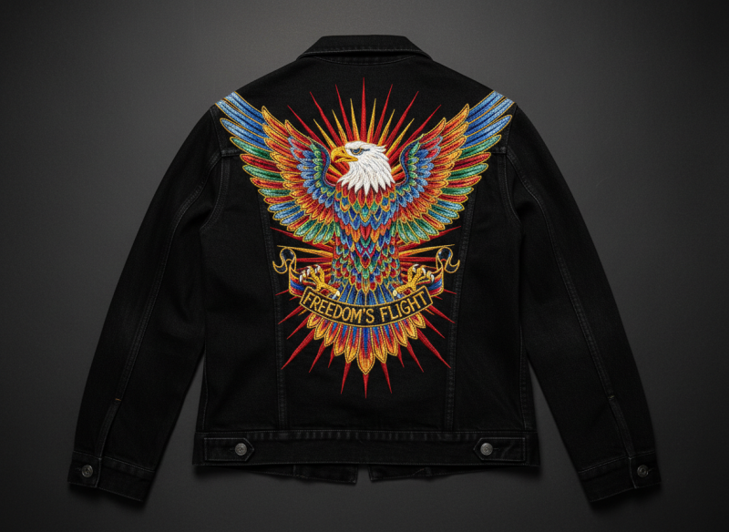 Jacket back embroidery digitizing - large format design